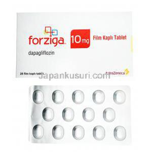 フォージガ(フォシーガ),ダパグリフロジン 10mg　箱,シート表面,　製造元：AstraZeneca(トルコ製)